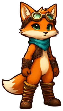 Pip, a fox acrobat wearing goggles and a teal scarf